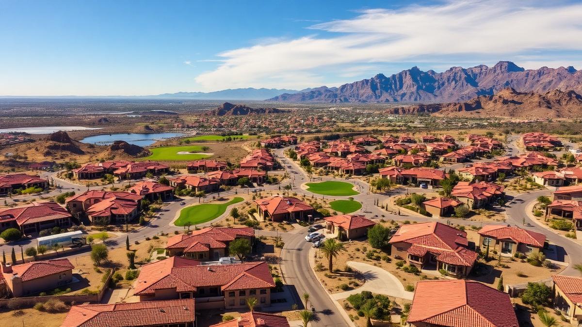 Aerial view of master-planned North Scottsdale Arizona neighborhoods in the 85254 ZIP code
